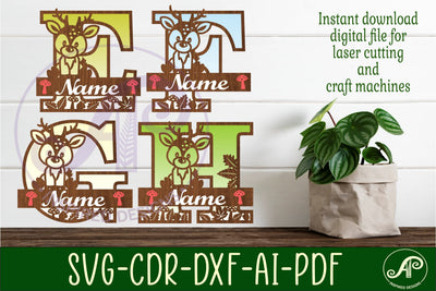 Deer monogram letter Name signs SVG 3 layer design SVG APInspireddesigns 