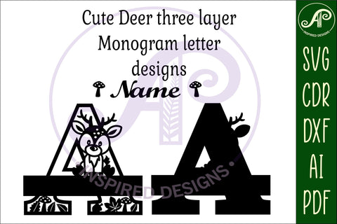 Deer monogram letter Name signs SVG 3 layer design SVG APInspireddesigns 