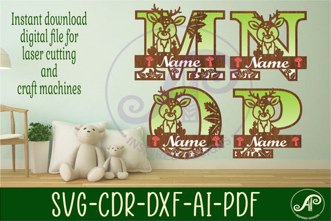 Deer monogram letter Name signs SVG 3 layer design SVG APInspireddesigns 