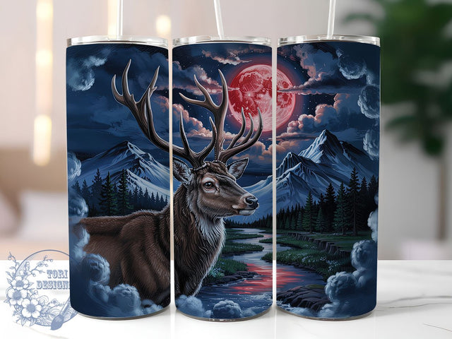 Deer & Moon Rustic Fall Tumbler, Autumn Night Wrap, 20oz Sublimation, Woodland Deer Cup, Fall Moon Mug, Nature Tumbler Design, Rustic Autumn Drinkware Sublimation ToriDesigns 