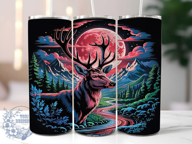 Deer & Moon Rustic Fall Tumbler, Autumn Night Wrap, 20oz Sublimation, Woodland Deer Cup, Fall Moon Mug, Nature Tumbler Design, Rustic Autumn Drinkware Sublimation ToriDesigns 