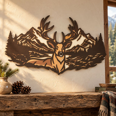 Deer Mountain 3D SVG | 6 Layer Deer Laser Cut File | Buck Mountain Scene DXF | Multilayer Wildlife SVG | Layered Deer Wall Art 3D Paper HappyDesignStudio 