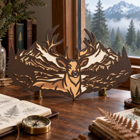 Deer Mountain 3D SVG | 6 Layer Deer Laser Cut File | Buck Mountain Scene DXF | Multilayer Wildlife SVG | Layered Deer Wall Art 3D Paper HappyDesignStudio 