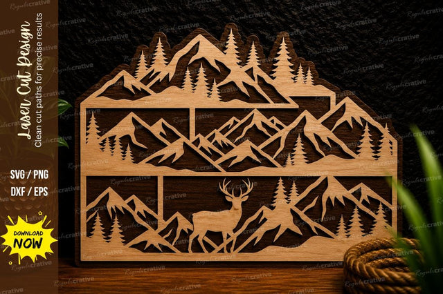 Deer Mountain Forest Panel Laser Cut Svg Design SVG Regulrcrative 