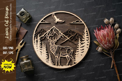 Deer Mountain Frame laser Cut svg Cutting file SVG Regulrcrative 