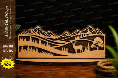 Deer Mountain Landscape Laser Cut Svg Design SVG Regulrcrative 