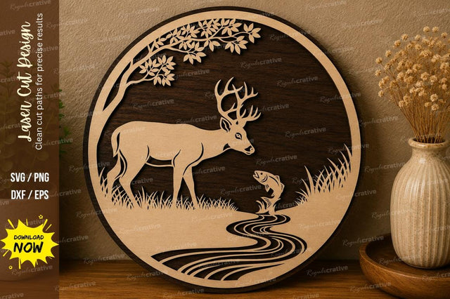 Deer Nature Scene laser cut svg File SVG Regulrcrative 