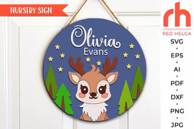 Deer Nursery Sign SVG, Woodland Name Sign, Baby Gift SVG RedHelgaArt 