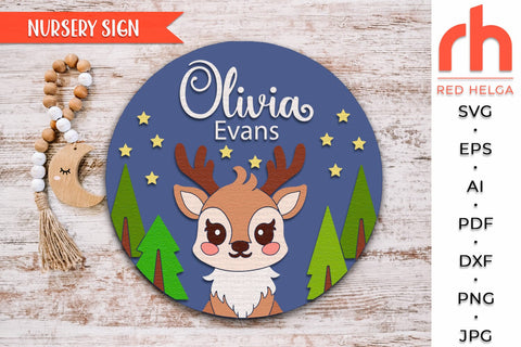 Deer Nursery Sign SVG, Woodland Name Sign, Baby Gift SVG RedHelgaArt 