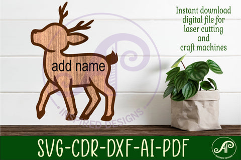 Deer outline two layer name wall sign SVG APInspireddesigns 