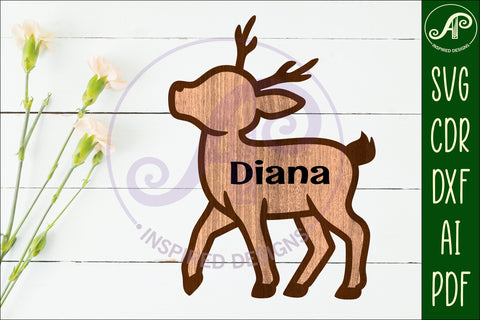 Deer outline two layer name wall sign SVG APInspireddesigns 