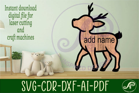 Deer outline two layer name wall sign SVG APInspireddesigns 