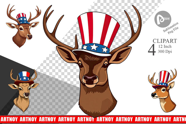Deer Patriotic Clipart Sublimation artnoy 