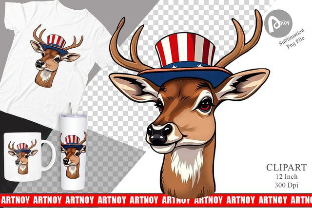 Deer Patriotic Clipart Sublimation artnoy 