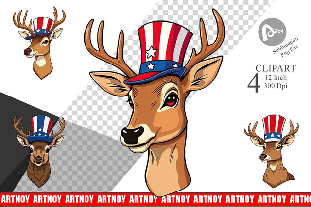 Deer Patriotic Clipart Sublimation artnoy 