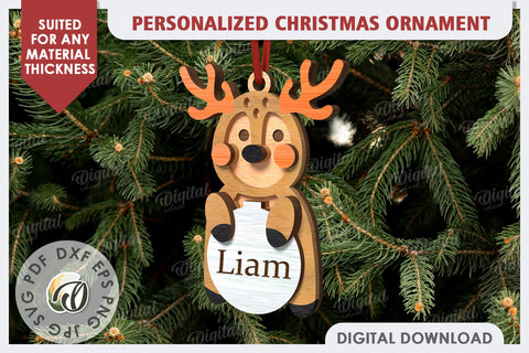Deer Personalized Christmas Ornament Laser Cut. Xmas SVG SVG Evgenyia Guschina 