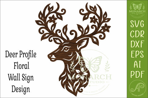 Deer Profile SVG, Ornate Stag Head Laser Cut File SVG APInspireddesigns 