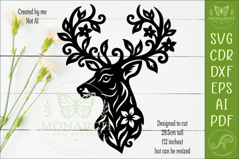 Deer Profile SVG, Ornate Stag Head Laser Cut File SVG APInspireddesigns 