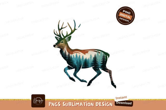 Deer Silhouette Forest Wildlife Illustration Design Sublimation Designangry 