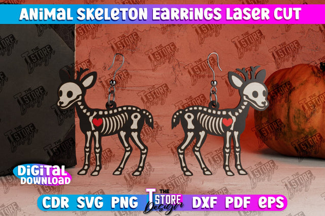 Deer Skeleton Earrings | Halloween Earrings | Jewelry Design | Bijoux Design | CNC Files SVG The T Store Design 