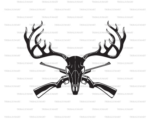 Deer Skull And Crossed Hunting Rifles SVG TribaliumArtSF 