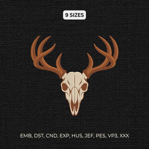 Deer Skull Antlers Embroidery Design – Rustic Buck Skull Hunting Wildlife Machine Embroidery File Embroidery/Applique DESIGNS PatternFeed8 