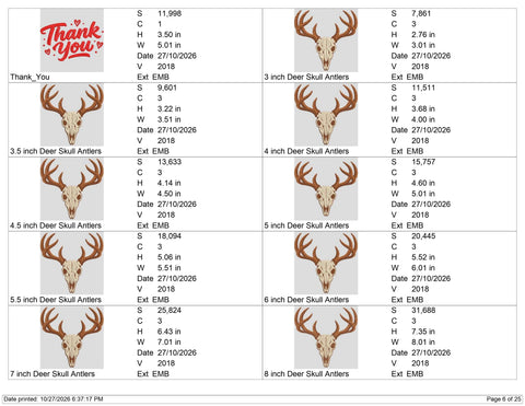 Deer Skull Antlers Embroidery Design – Rustic Buck Skull Hunting Wildlife Machine Embroidery File Embroidery/Applique DESIGNS PatternFeed8 