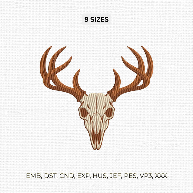 Deer Skull Antlers Embroidery Design – Rustic Buck Skull Hunting Wildlife Machine Embroidery File Embroidery/Applique DESIGNS PatternFeed8 