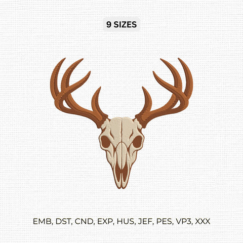 Deer Skull Antlers Embroidery Design – Rustic Buck Skull Hunting Wildlife Machine Embroidery File Embroidery/Applique DESIGNS PatternFeed8 
