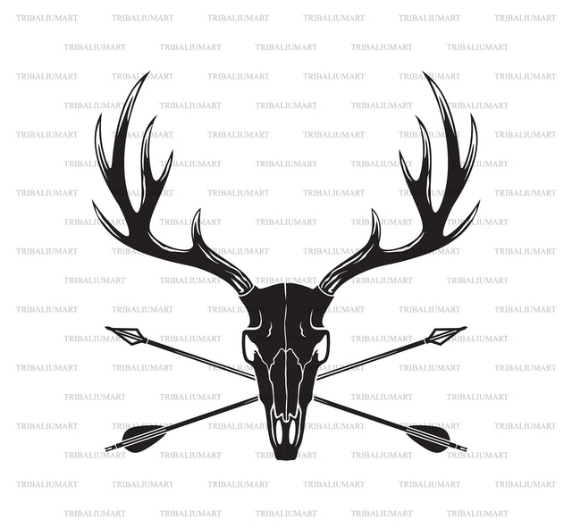 Deer skull with antlers and crossed arrows SVG TribaliumArtSF 