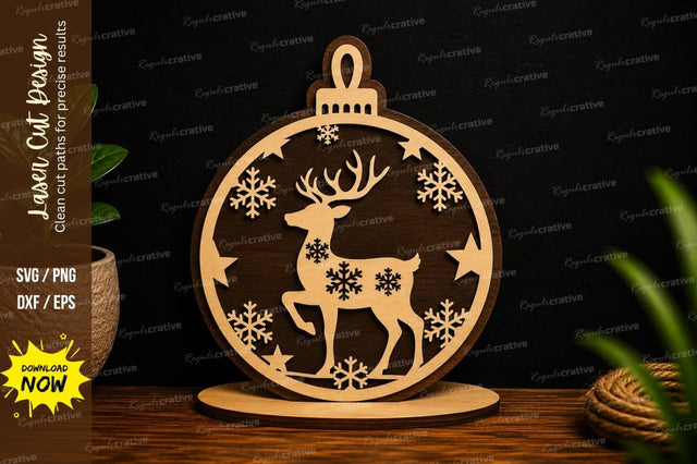 Deer Snowflake Ornament Laser Cut Svg Design SVG Regulrcrative 