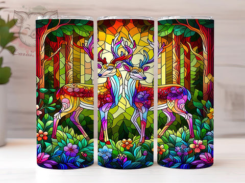 Deer Stained Glass 20oz Tumbler Png, Straight & Tapered Tumbler Png, Floral Deers Tumbler Png, Digital Download PNG Sublimation Lara' s Designs 