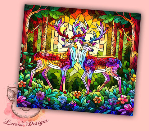 Deer Stained Glass 20oz Tumbler Png, Straight & Tapered Tumbler Png, Floral Deers Tumbler Png, Digital Download PNG Sublimation Lara' s Designs 