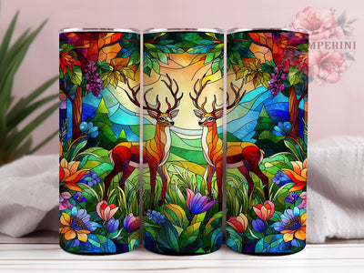 Deer Stained Glass 20oz Tumbler Wrap PNG, Floral Deers Tumbler Png, Straight & Tapered Tumbler Wrap, Instant Digital Download Sublimation Li Zamperini 