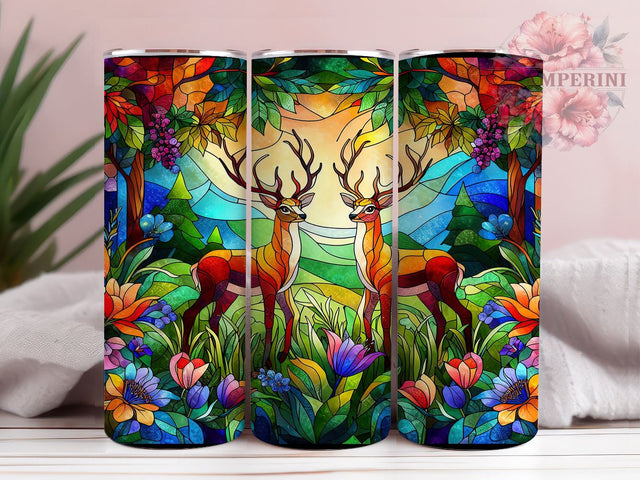 Deer Stained Glass 20oz Tumbler Wrap PNG, Floral Deers Tumbler Png, Straight & Tapered Tumbler Wrap, Instant Digital Download Sublimation Li Zamperini 