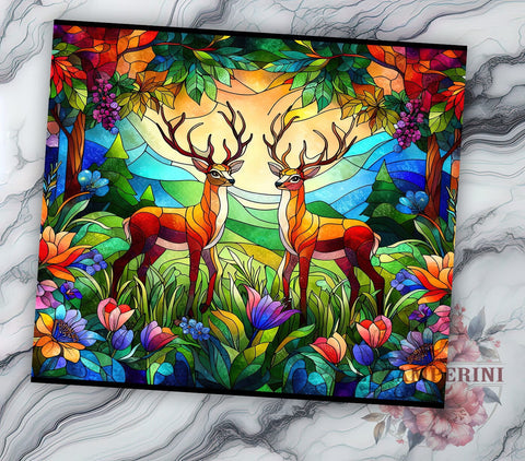 Deer Stained Glass 20oz Tumbler Wrap PNG, Floral Deers Tumbler Png, Straight & Tapered Tumbler Wrap, Instant Digital Download Sublimation Li Zamperini 