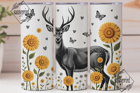 Deer & Sunflowers Tumbler Wrap Sublimation sassyprint 