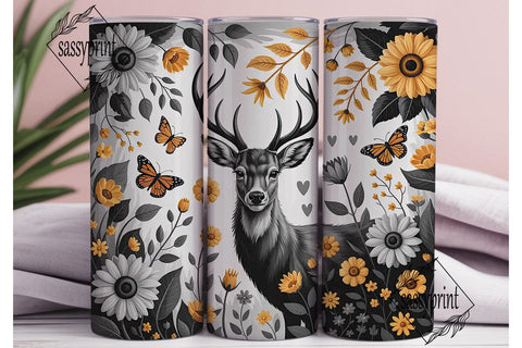 Deer & Sunflowers Tumbler Wrap Sublimation sassyprint 
