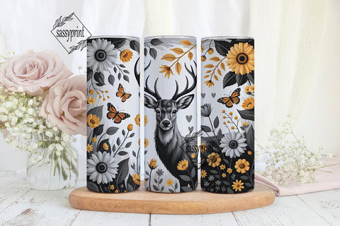 Deer & Sunflowers Tumbler Wrap Sublimation sassyprint 