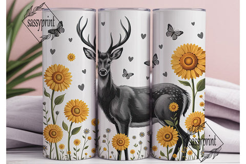 Deer & Sunflowers Tumbler Wrap Sublimation sassyprint 