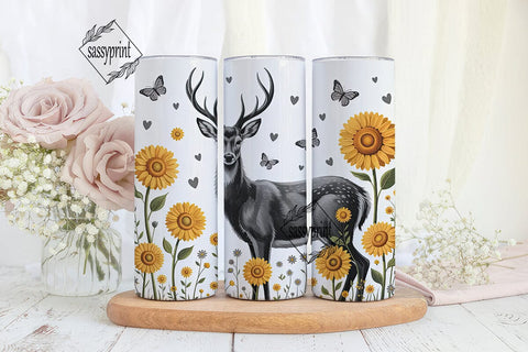Deer & Sunflowers Tumbler Wrap Sublimation sassyprint 