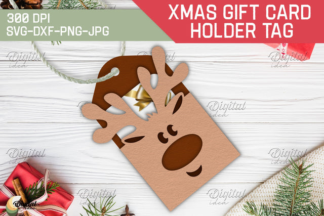 Deer SVG Christmas Gift Card Holder Tag. 3D Layered Paper Cut 3D Paper Evgenyia Guschina 