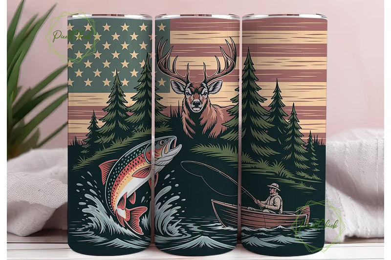 Deer Trout Fishing Flag 20oz Tumbler Sublimation PixelChick 