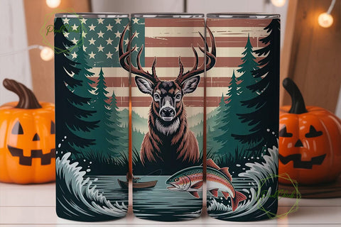 Deer Trout Fishing Flag 20oz Tumbler Sublimation PixelChick 