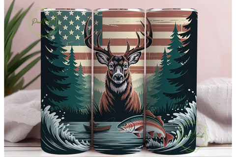 Deer Trout Fishing Flag 20oz Tumbler Sublimation PixelChick 