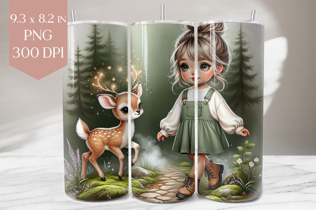 Deer Tumbler Wrap PNG, Forest Girl Sublimation Sublimation BijouBay 