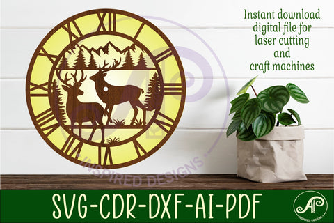 Deer wall clock laser cut files, SVG file. vector SVG APInspireddesigns 