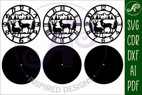 Deer wall clock laser cut files, SVG file. vector SVG APInspireddesigns 