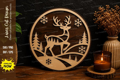 Deer Winter Scene SVG Laser Cut Svg Design SVG Regulrcrative 
