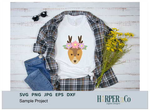 Deer with Bows and Flowers SVG PNG Cut EPS File SVG HarperNCo 